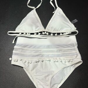 White Bikini with Pom Pom Trim